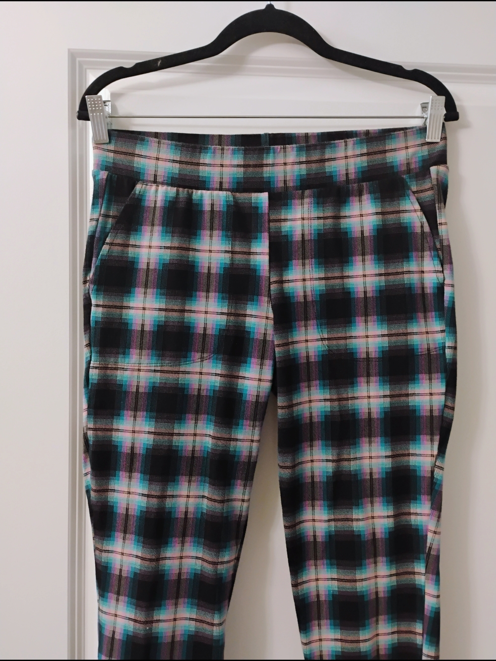 Plaid Skinny Pants Blue Black Tartan Preppy Dark Academia Retro 90s Size 1X - Picture 3 of 6